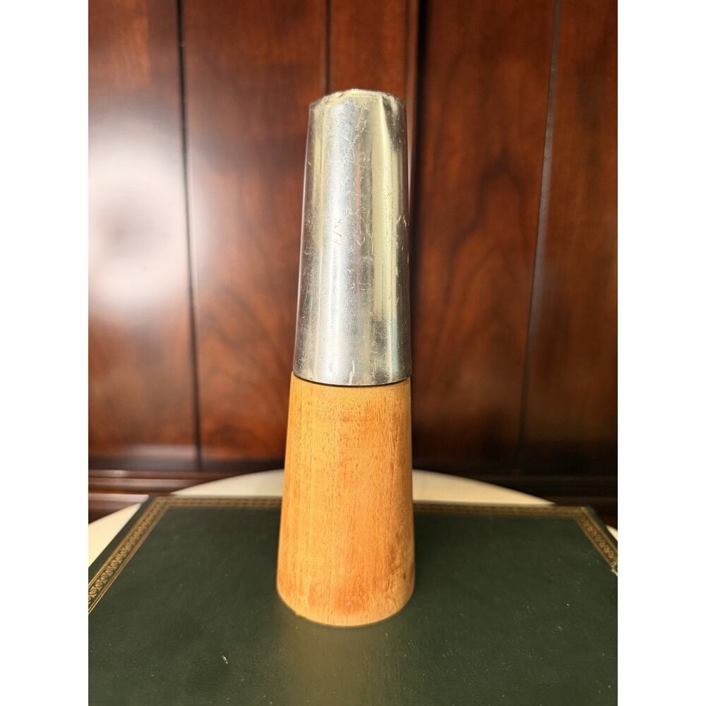 VTG MCM Acciaio Garan Italy Stainless And Wood Salt And Pepper Shaker All In One
